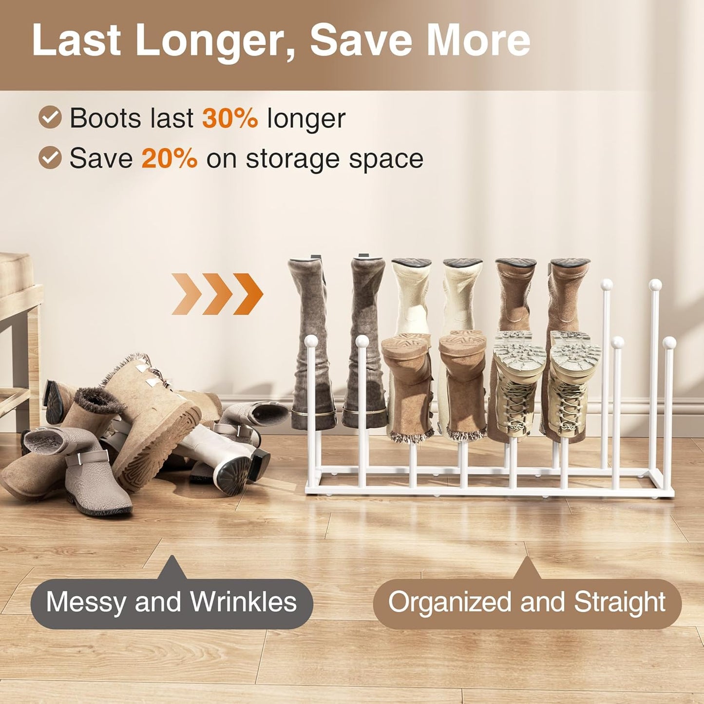 pickpiff Free Standing Shoe Racks - White Metal Boot Rack Organizer Tall Boots for Dorm Room, Closet, Entryway, Bedroom, Patio Outdoor, Hallway, White, Shoe Storage Fit for 8 Pairs