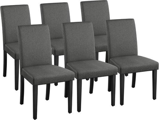 Yaheetech Dining Chairs Set of 6 Fabric Upholstered Parson Kitchen Chairs with Padded Seat and Solid Wood Legs for Dining Room/Restaurant, Dark Gray