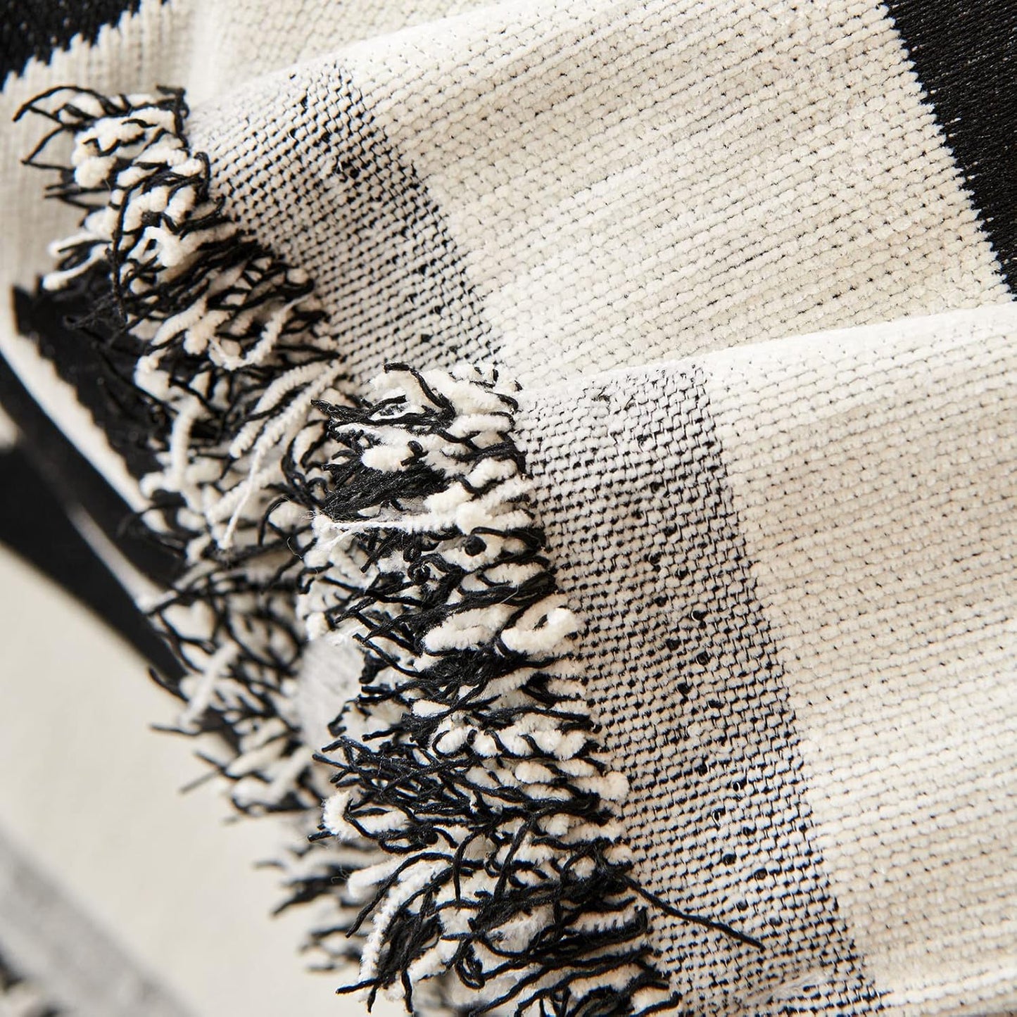 STACYPIK Boho Black Beige Couch Cover Wrinkle Resistant Sofa Cover for Cat Dog Geometric L Shaped Slipcover for Sectional Multi-Use Pet Protector for 2 Cushion Couch Tassels Recliner Cover-71x118IN