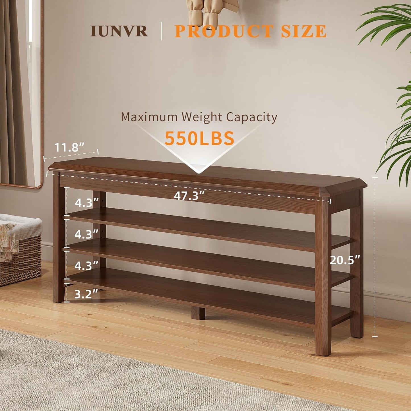 Shoe Rack for Front Door Entrance, Solid Wood Shoe Bench for Closet, Holds Up to 550lbs, Shoe Rack Bench for Entryway, Mudroom, Hallway