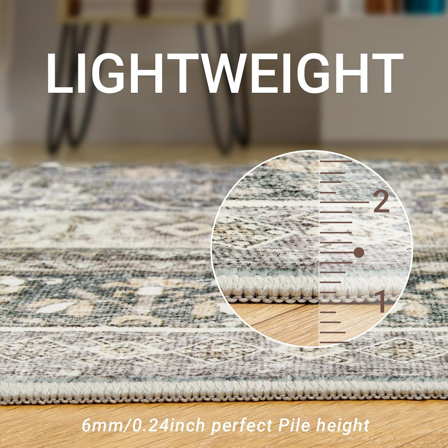 zesthome 6x9 Area Rug, Super Soft Washable Rugs for Living Room, Non-Slip Stain Resistant Vintage Rugs, Ultra-Thin Large Area Rugs (Wheat/Charcoal,6'x9')