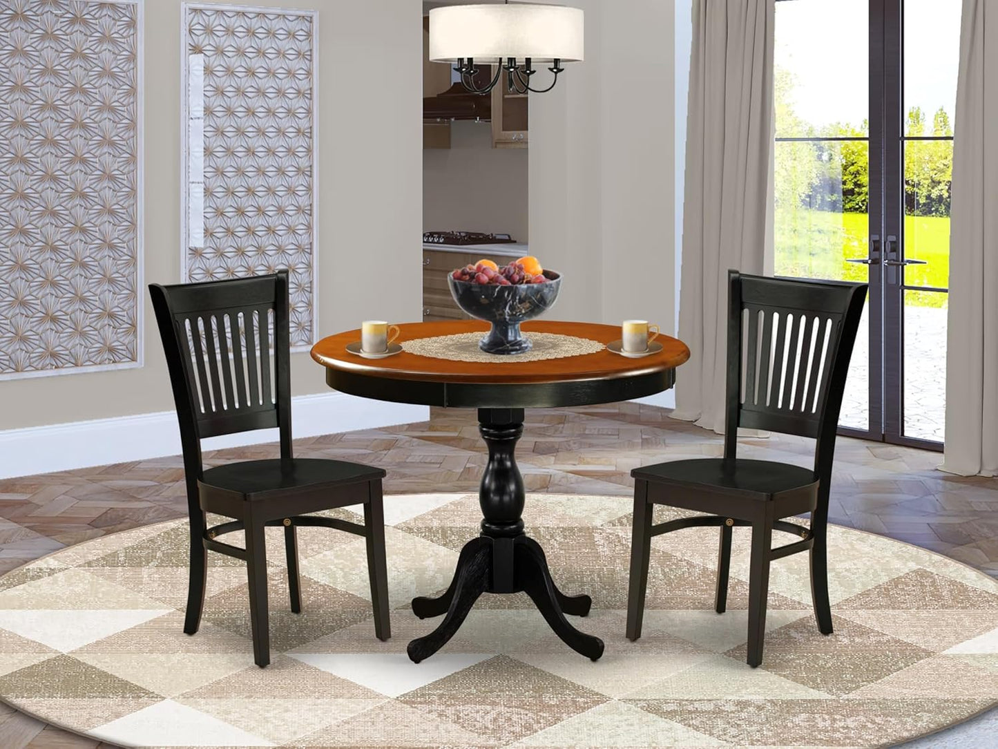 East West Furniture AMVA3-BCH-W 3 Piece Modern Dining Table Set Contains a Round Kitchen Table with Pedestal and 2 Kitchen Dining Chairs, 36x36 Inch, Black & Cherry