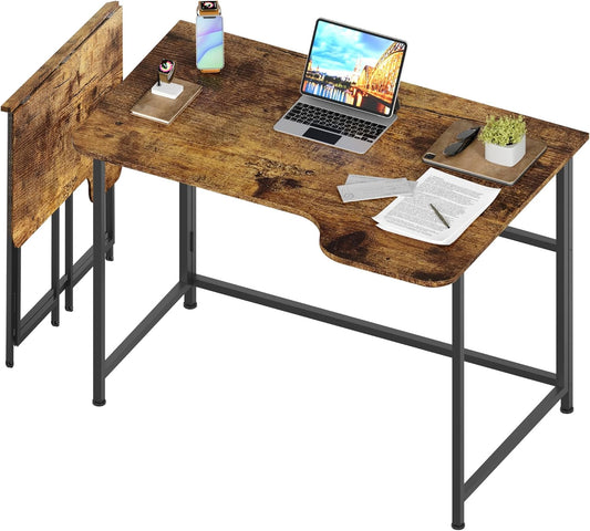 4NM Folding Desk, 35.4 Inch Small Foldable L Desk for Small Spaces, Space Saving Computer Table Writing for Home Office Bedroom, Easy Assembly, Rustic Brown