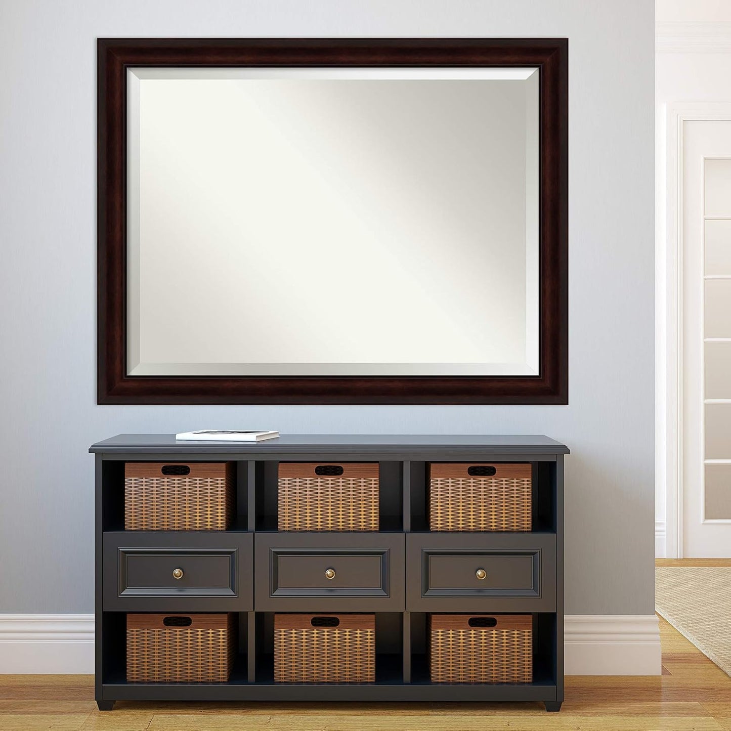 Amanti Art Brown Bathroom Mirror for Over Sink, 35x45 Coffee Bean Brown Rectangle Vanity Mirror, X-Large Casual Frame, Hangs Horizonally and Vertically, Bathroom Wall Decor, Beveled Edge from WI, USA