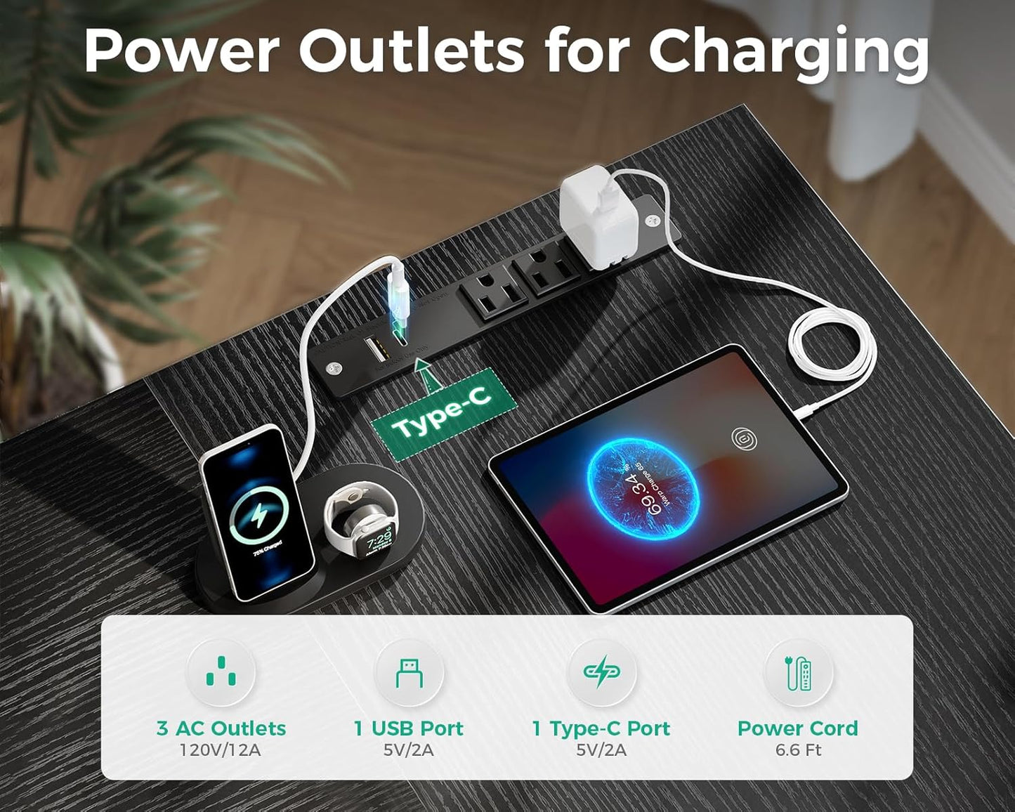 Coleshome L Shaped Computer Desk with 6 Drawers & Power Outlet, 55 Inch Corner Desk with Reversible Storage Shelf & File Drawer, Home Office Desk, Black