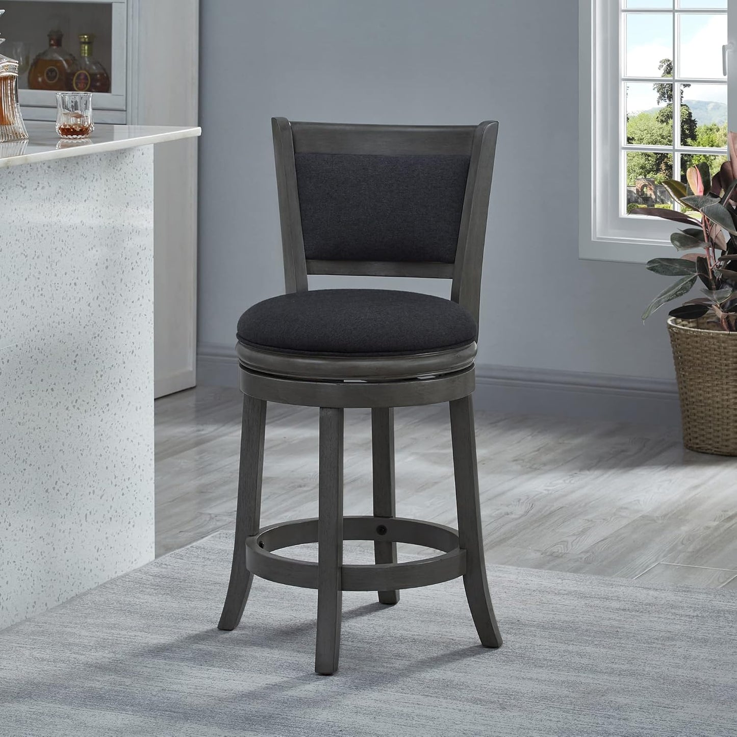 Ball & Cast Upholstered Swivel Counter Stools Kitchen Bar Stools 24" Seat Height Wooden Frame Stool Chair,Dark Grey (HSA-1102D-1)
