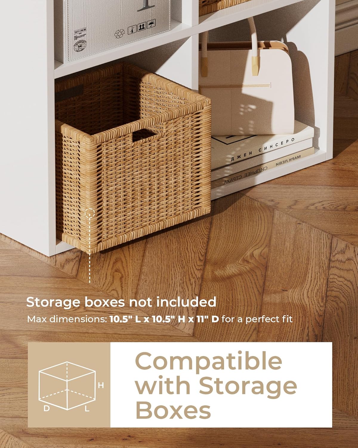 GTPLAYER 8-Cube Storage Organizer, Fits 11" Bins, Vertical or Horizontal Use, Opening Bookshelf, Partial Back Panels, Stackable Design Bookcase, for Living Room, Media Console, Hallway, White