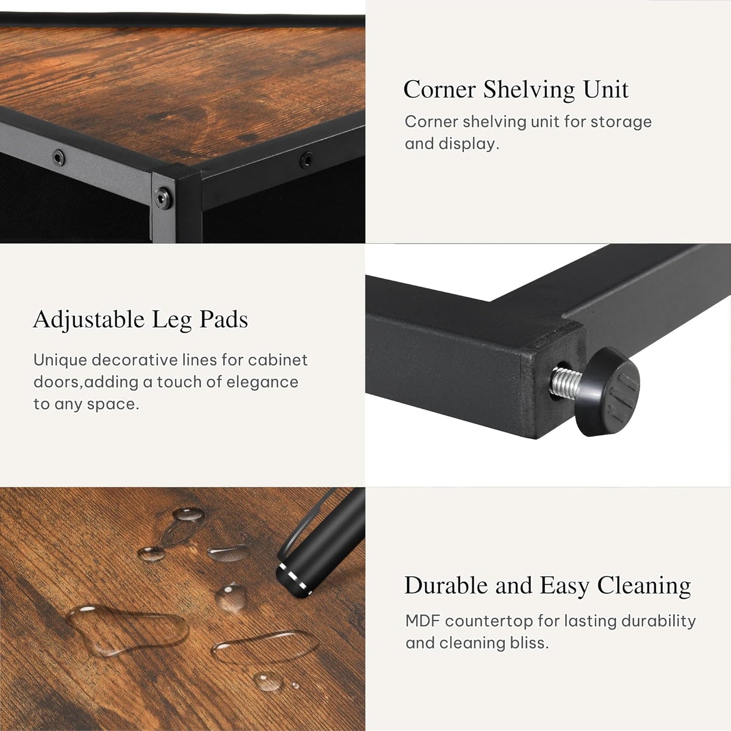 DWVO 3-Piece Dining Table Set for 4-6 People 47.2" Corner Dining Room Table with Left Seat Corner Bench and 43.3" Bench Brown Industrial Kitchen Table for Breakfast Nook Kitchen Living Room Restaurant