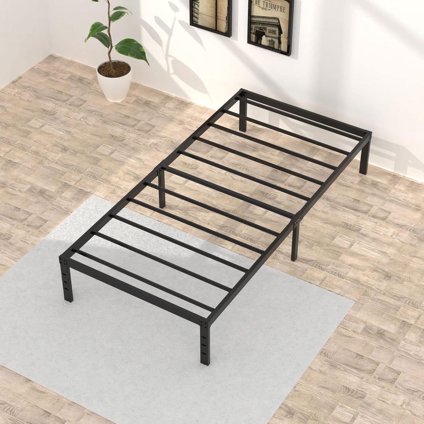 16 Inch Twin XL Bed Frames, Metal Platform Twin XL Bed Frame with Storage, 2,500 lbs Heavy Duty Steel Slats Support, Easy Assembly Mattress Foundation, Black