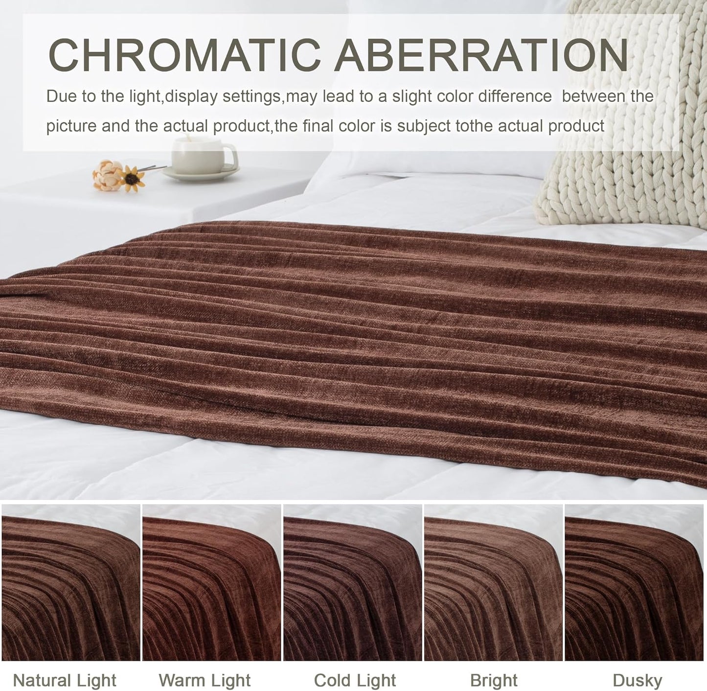 Chenille Throw Blanket for Couch 50"X 60", Soft Cozy Throws with Fringe Tassel for Bed Sofa Chair Cover, Lightweight Knitted Decorative Boho Blankets for Living Room, Dark Brown