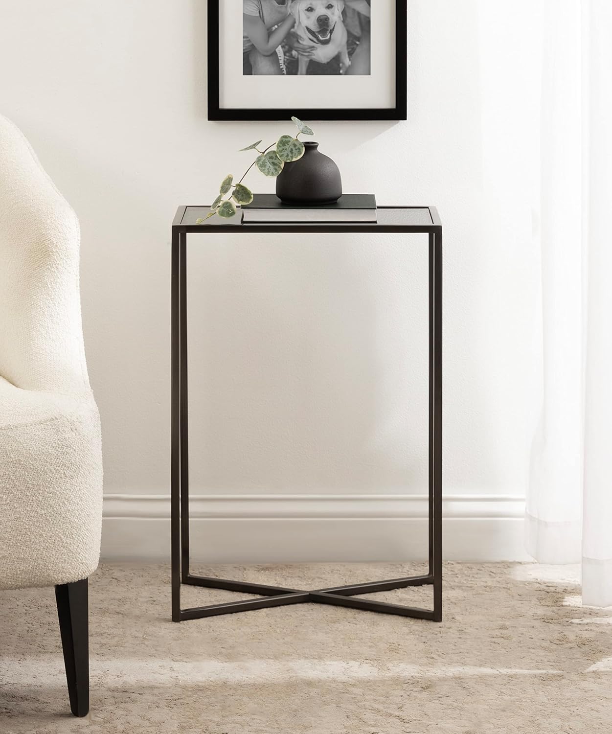 Kate and Laurel Jaspur Modern Narrow End Table, 16 x 8 x 24, Tinted Glass and Gray Metal, Decorative Contemporary Glass and Metal Side Table for Use as Bedroom Nightstand or Living Room Accent