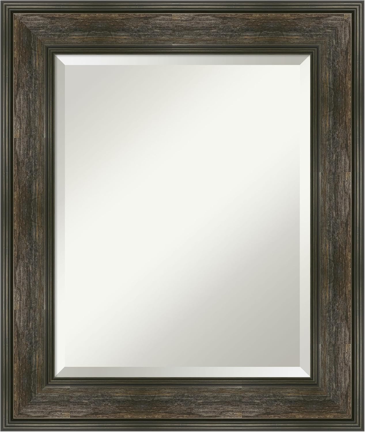 Amanti Art Brown Wall Mirror 26x22 Rail Rustic Char Rectangle Bathroom Mirror for Wall Decor Living Room, Small Country Rustic Frame, Hangs Horizonally and Vertically, Bathroom Decor, Beveled Edge