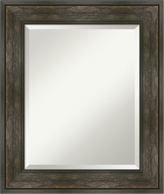 Amanti Art Brown Wall Mirror 26x22 Rail Rustic Char Rectangle Bathroom Mirror for Wall Decor Living Room, Small Country Rustic Frame, Hangs Horizonally and Vertically, Bathroom Decor, Beveled Edge