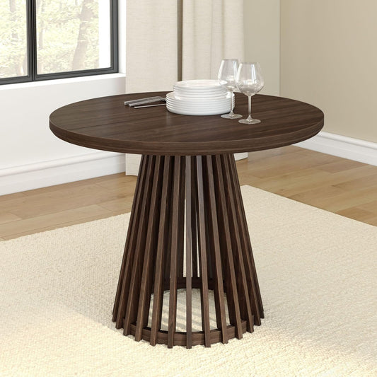 Plank+Beam Lido Round Dining Table, 38", Wooden, Pedestal, Minimalist Kitchen Table for 4 for Dining Room, Walnut