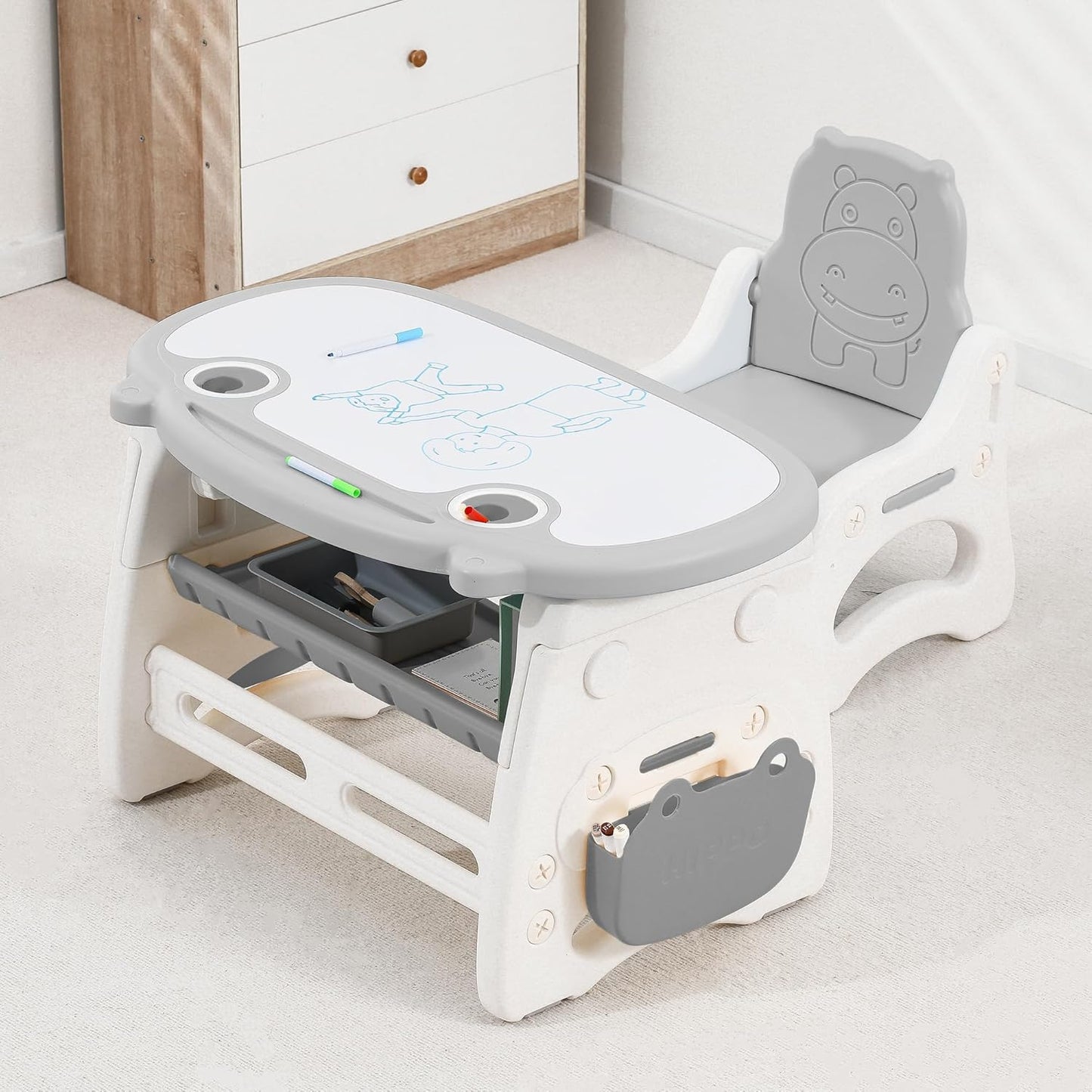 Kids Table and Chair Set The Table Can Be Graffiti and The Height Can Be Raised and Lowered for Children Age 2-10 The Order Includes Watercolor Pen and Blackboard Eraser