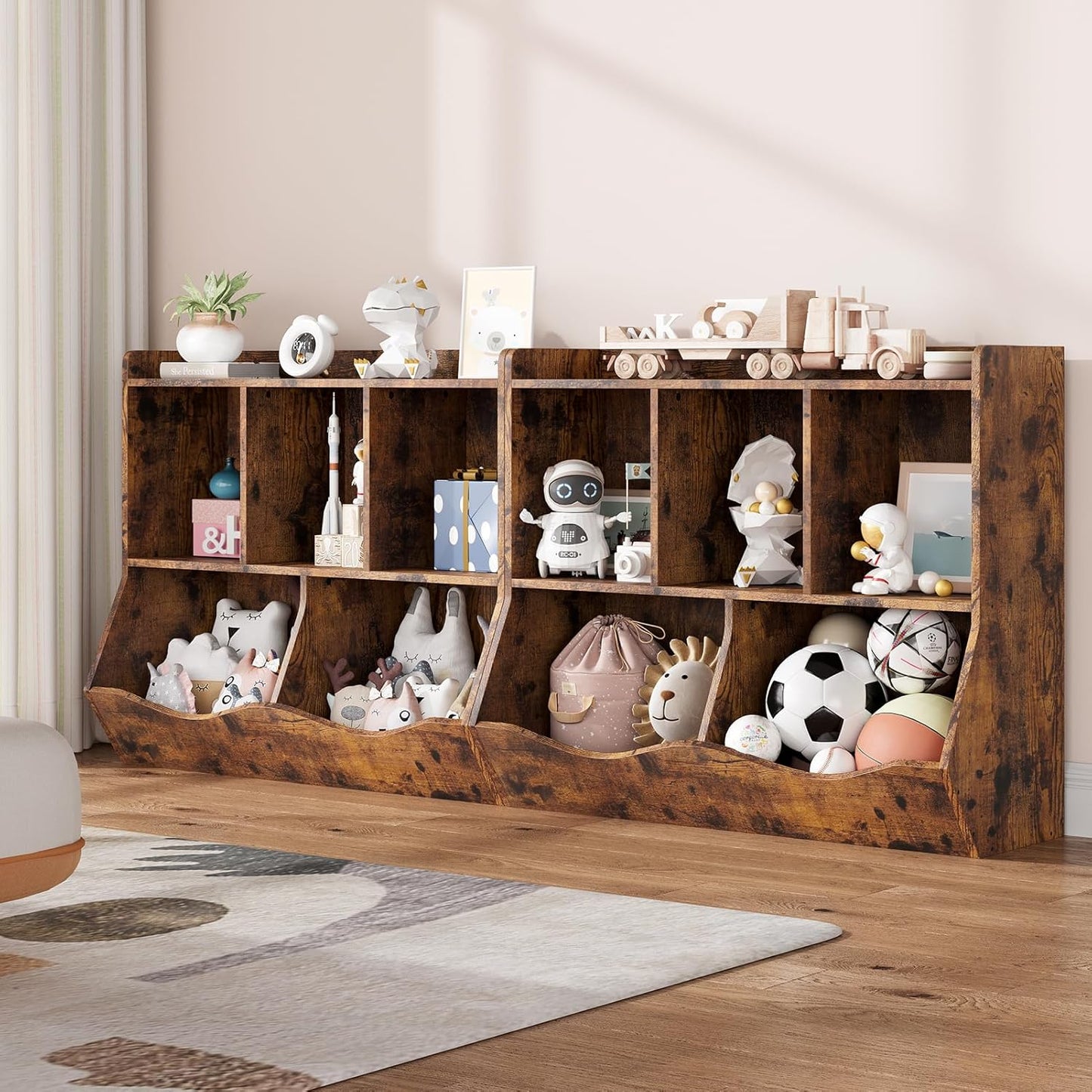 IDEALHOUSE Toy Bookshelf and Bookcase, Multi Shelf with Cubby Organizer Cabinet for Storage Books and Toys, for Bedroom, Playroom, Hallway