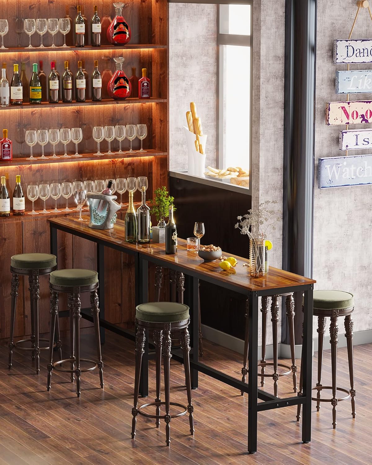 Teraves Bar Table, Bar Height Pub Table, Counter Height Table with Sturdy Metal Frame, Rectangular High Top Table for Kitchen & Dining, Living Room (39.37", Teak)