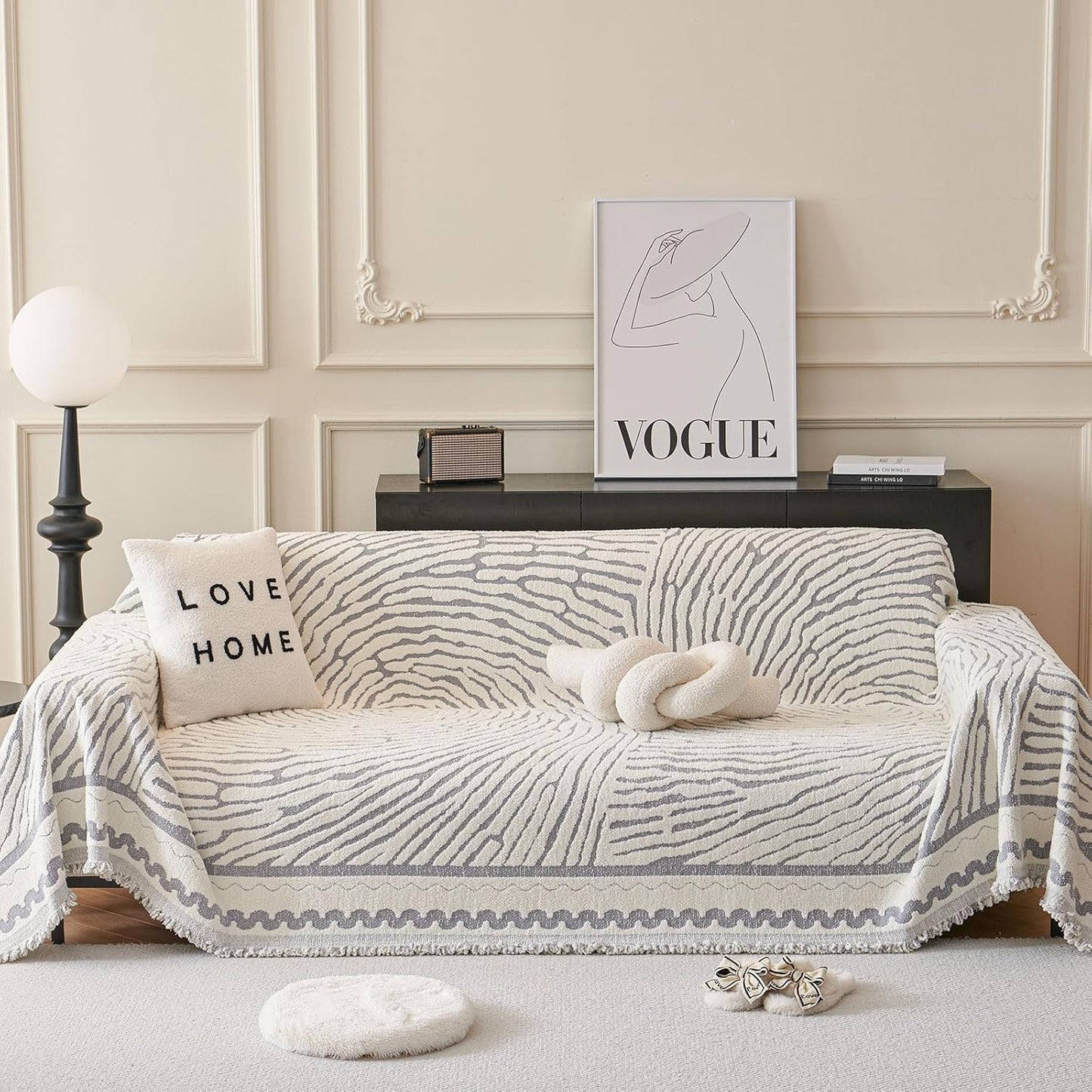 STACYPIK Modern Gray Geometric Sofa Cover, Anti-Slip Reversible Boho Dog Couch Cover, Washable Silpcover Protector for 2 Cushion Couch, Durable Loveseat Cover for Sectional, Multi-use Blanket-71X118IN