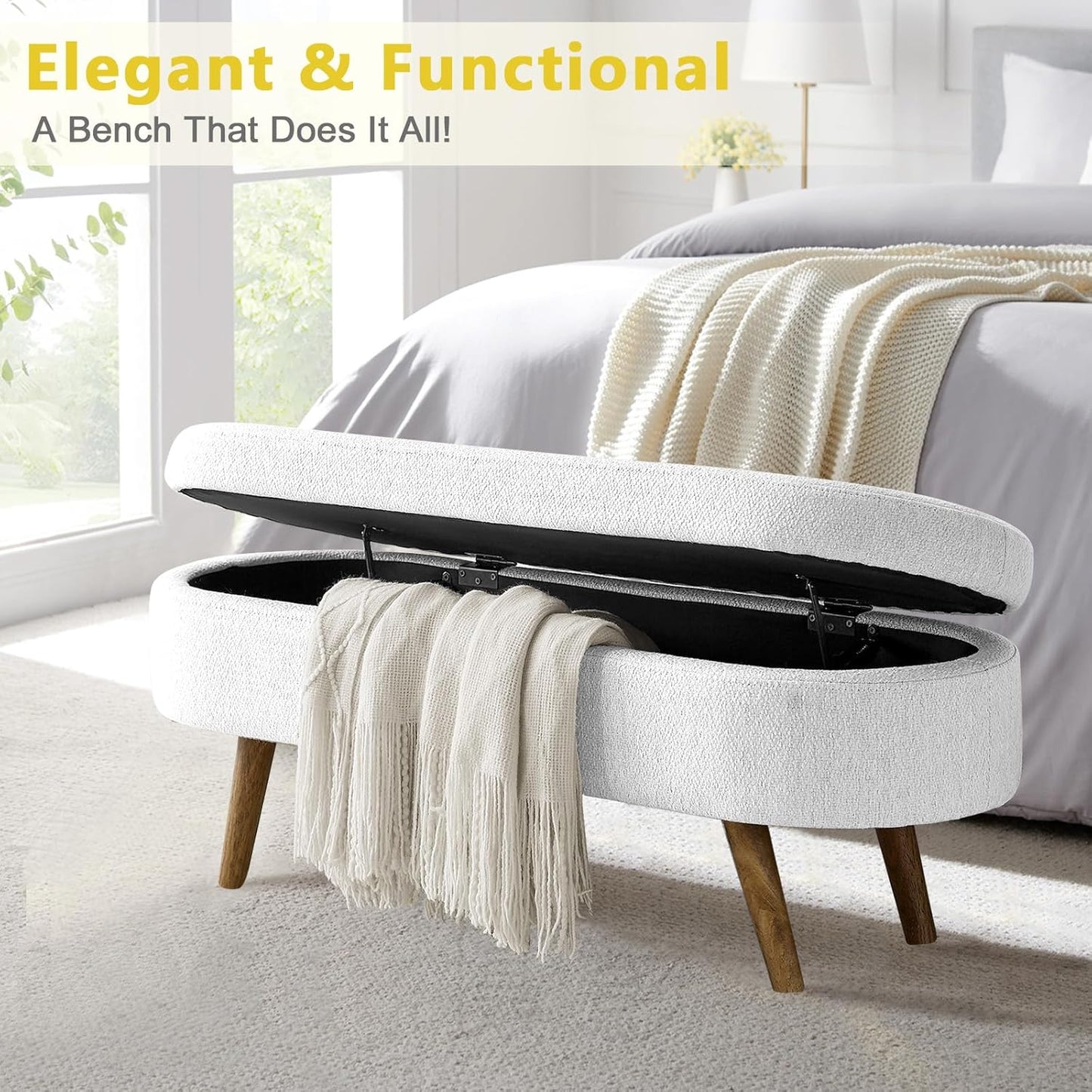 NicBex Ottoman Bench with Storage for Bedroom, 43.5" Upholstered End of Bed Bench with Rubber Wood Legs, Linen Storage Bench for Living Room or Entryway,