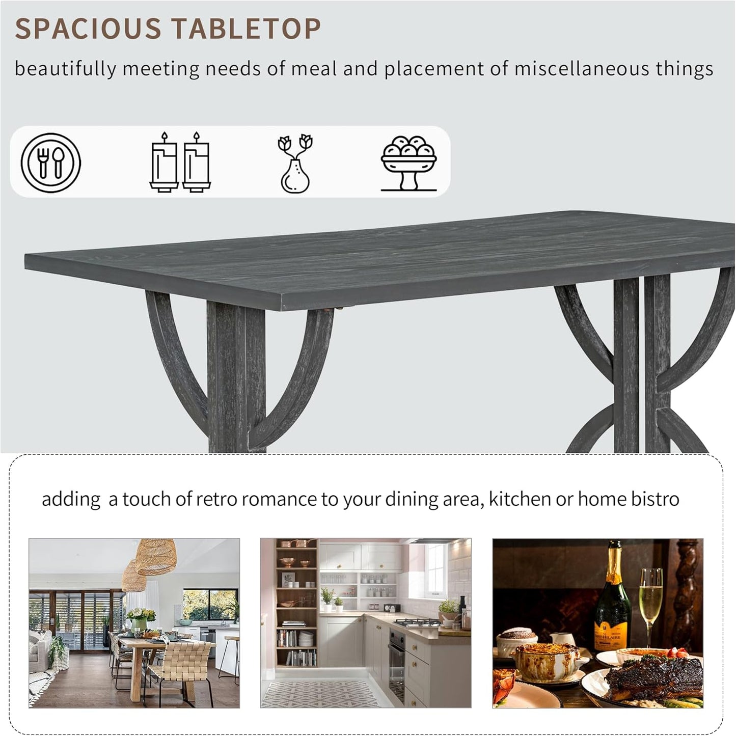 SogesPower 6-Piece Dining Table Set, Rectangular Farmhouse Kitchen Dining Table Set with 4 Upholstered Chairs & 1 Bench, Retro Kitchen Table Set for 4-6 for Dining Room Living Room, Gray Wash