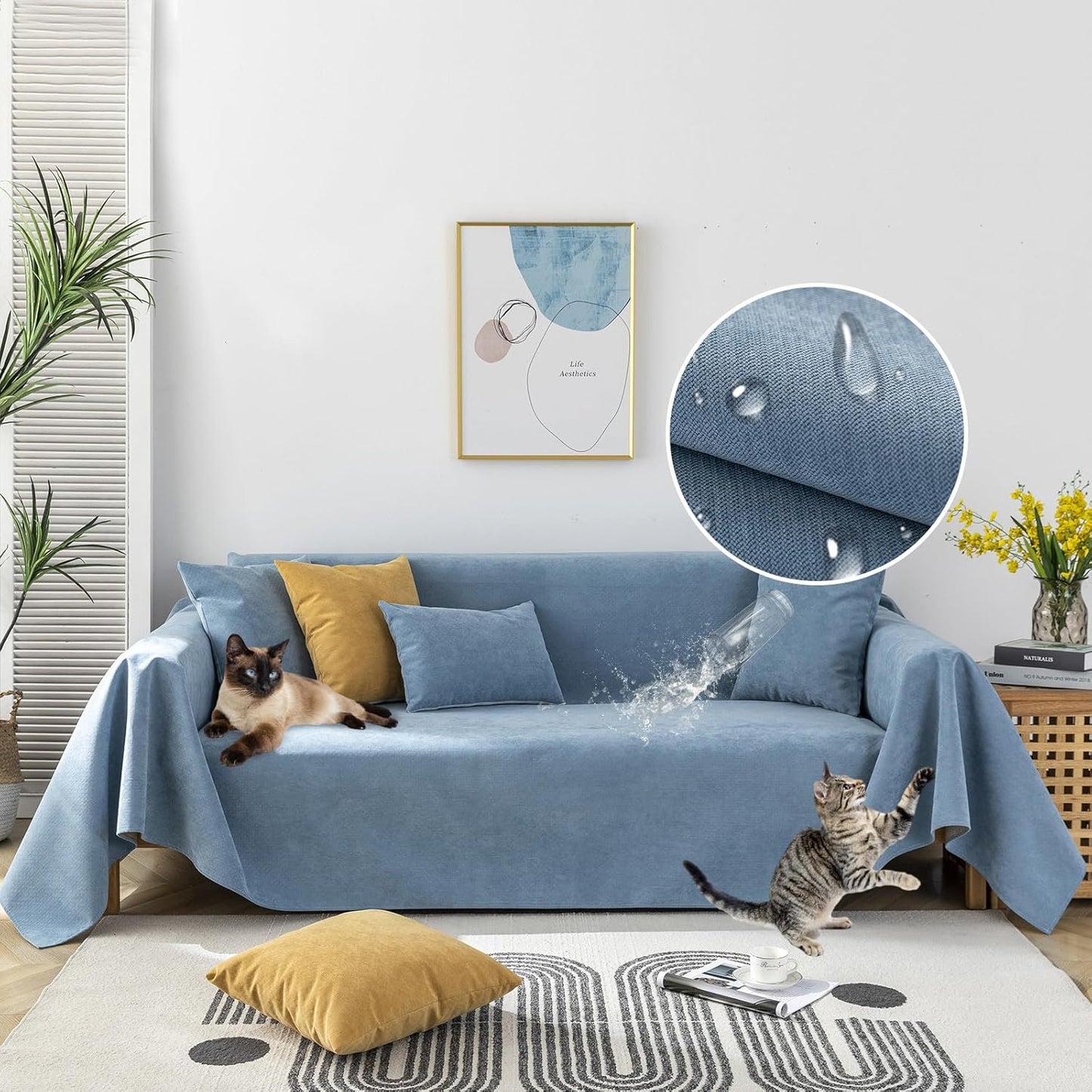 STACYPIK Waterproof Blue Sofa Cover for Dogs, Couch Cover for Sectional, Furniture Protector for 3 Cushion Couch, Anti-Scratch Loveseat Covers for L Shaped, Non-Slip Slipcovers for Loveseat-71X150IN