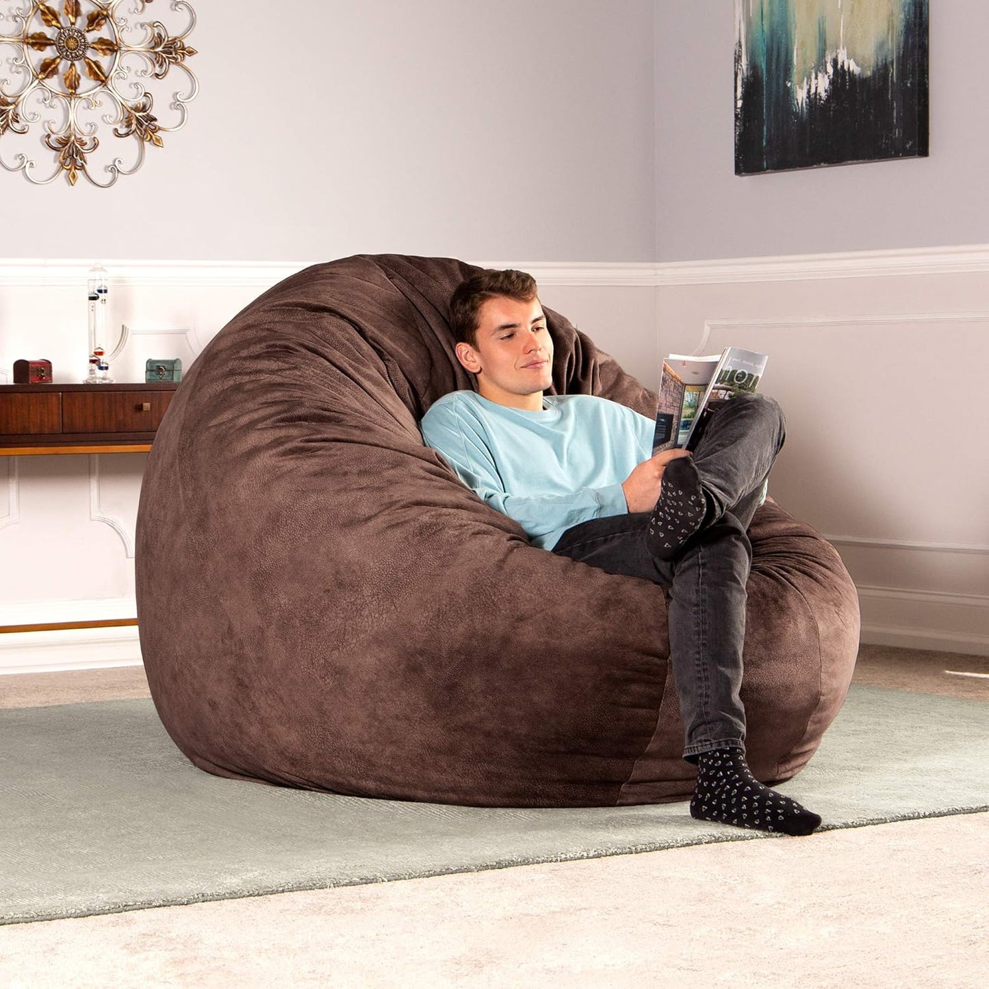 Jaxx 6 Foot Cocoon - 2-in-1 Convertible Bean Bag Bed & Large Bean Bag Chair for Adults - Padded Microvelvet, Chestnut