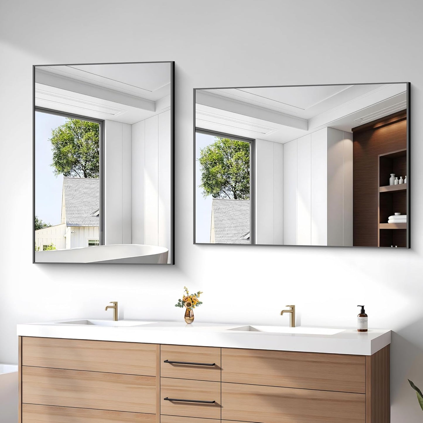 36x48 Inch Black Rectangle Mirrors for Wall, Large Bathroom Mirror for Over Sink, Black Framed Rectangular Mirror for Living Room Bedroom Bathroom, Hangs Horizontally or Vertically