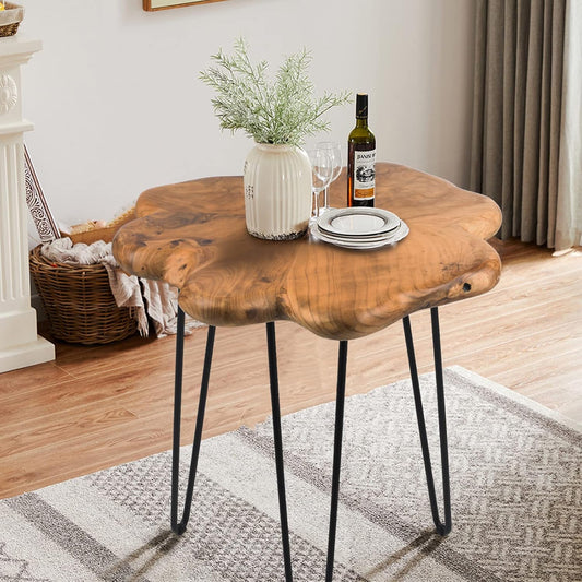 19.5 Inch Live Edge Side Table, Wood Freeform Small End Table with Waterproof, Rustic Accent Table Unique for Living Room, Bedroom, Home