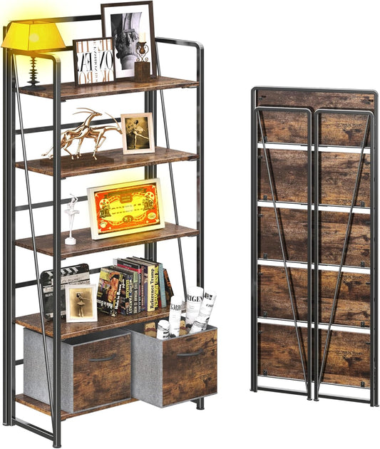 BHG No Assembly Folding Bookshelf for Living Room,Collapsible Book Shelf for Home Office, Portable Bookcase Storage Organizer Rack Shelves