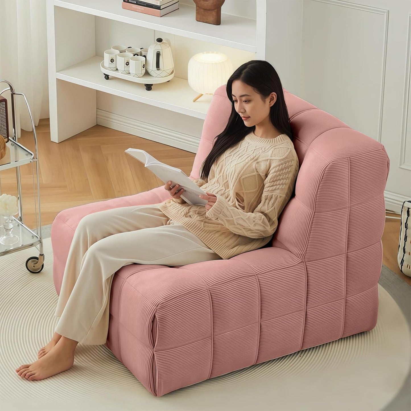 Bean Bag Chair - Memory Foam Bean Bag Chair for Adults, Comfy High-Resilience Single Sofa, Small Space Floor Chair, Chaise Lounge for Living Room, Bedroom (Pink, Square)