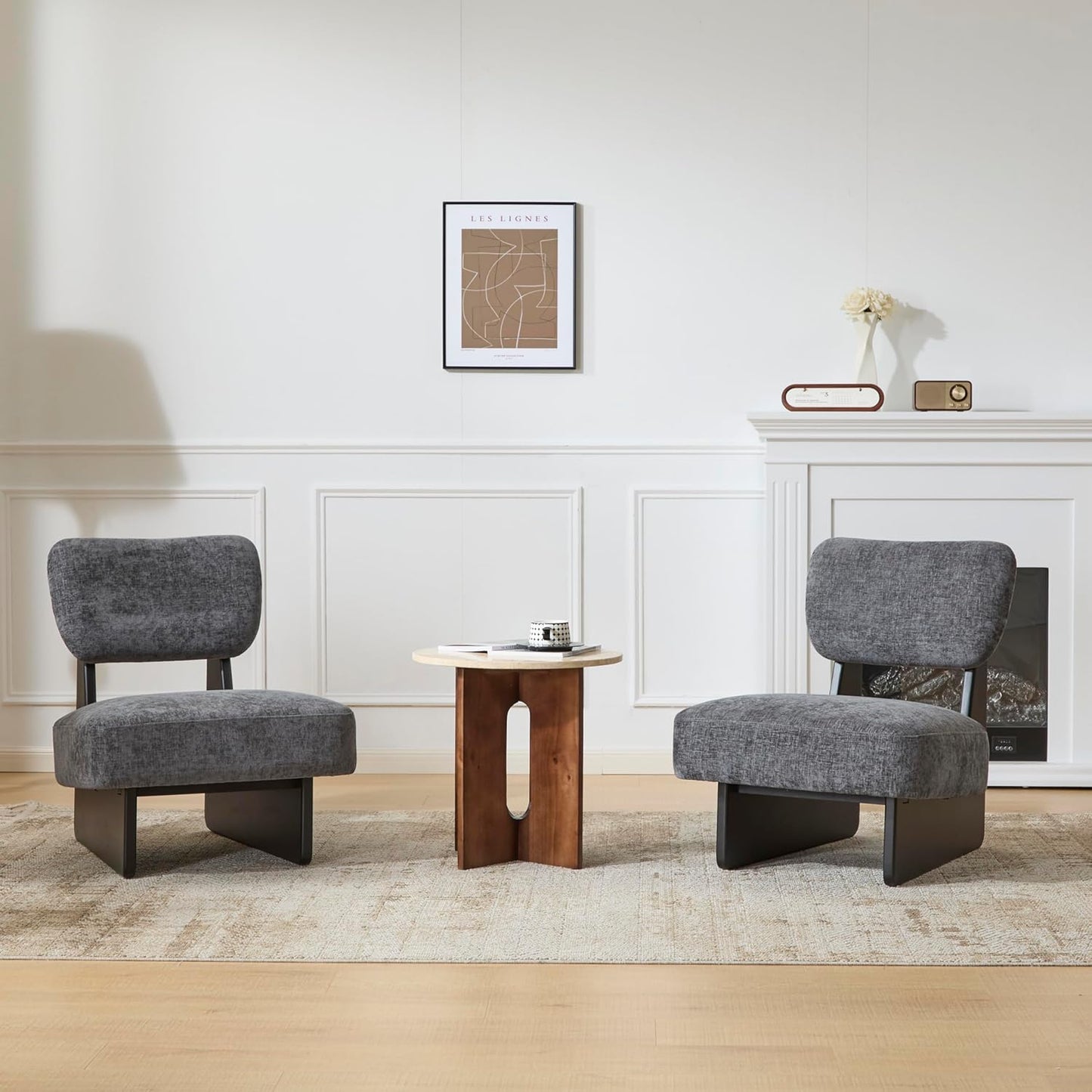 Christopher Knight Home Mores Low Profile Accent Chair Set of 2, Modern Living Room Armless Lounge Chair, Fabric Comfy Reading Chair for Bedroom, Wooden Frame and Thick Padded Seat,Black+Charcoal Gray