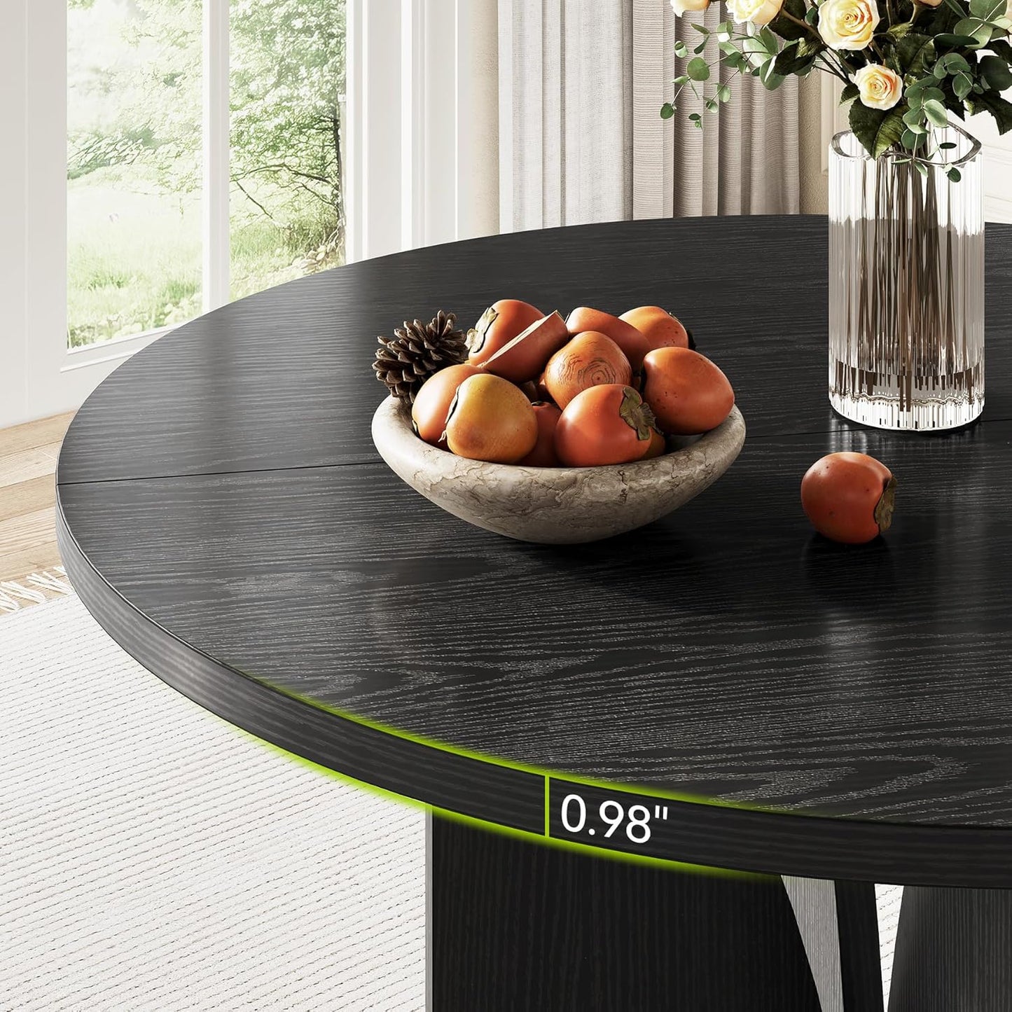 LITTLE TREE 39-Inch Dining Table for 4, Rustic Kitchen Table, Round Dining Table with X-Shaped Stable Pedestal, Farmhouse Dinner Table for Dining Room, Living Room, Black