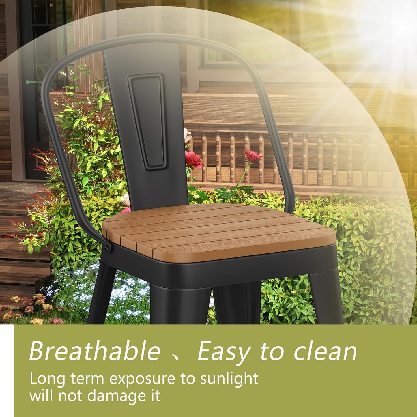 Outdoor Metal Bar Stools Set of 4,30 inch Barstools Counter Height Bar Stool with High Back Farmhouse Kitchen Dining Chairs Bar Funiture for Outside