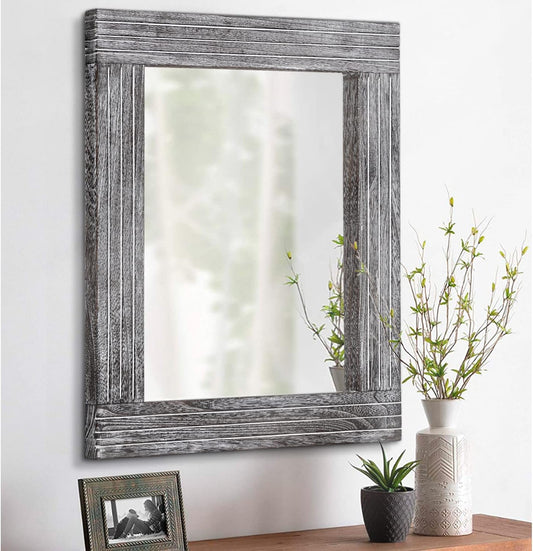 Rustic Wall Mirror Farmhouse, with Frame Wood Wall Mirror Rectangle Antique Decor Hanging Mirror for Bathroom Living Room Bedroom Entryway Large 20"x16"