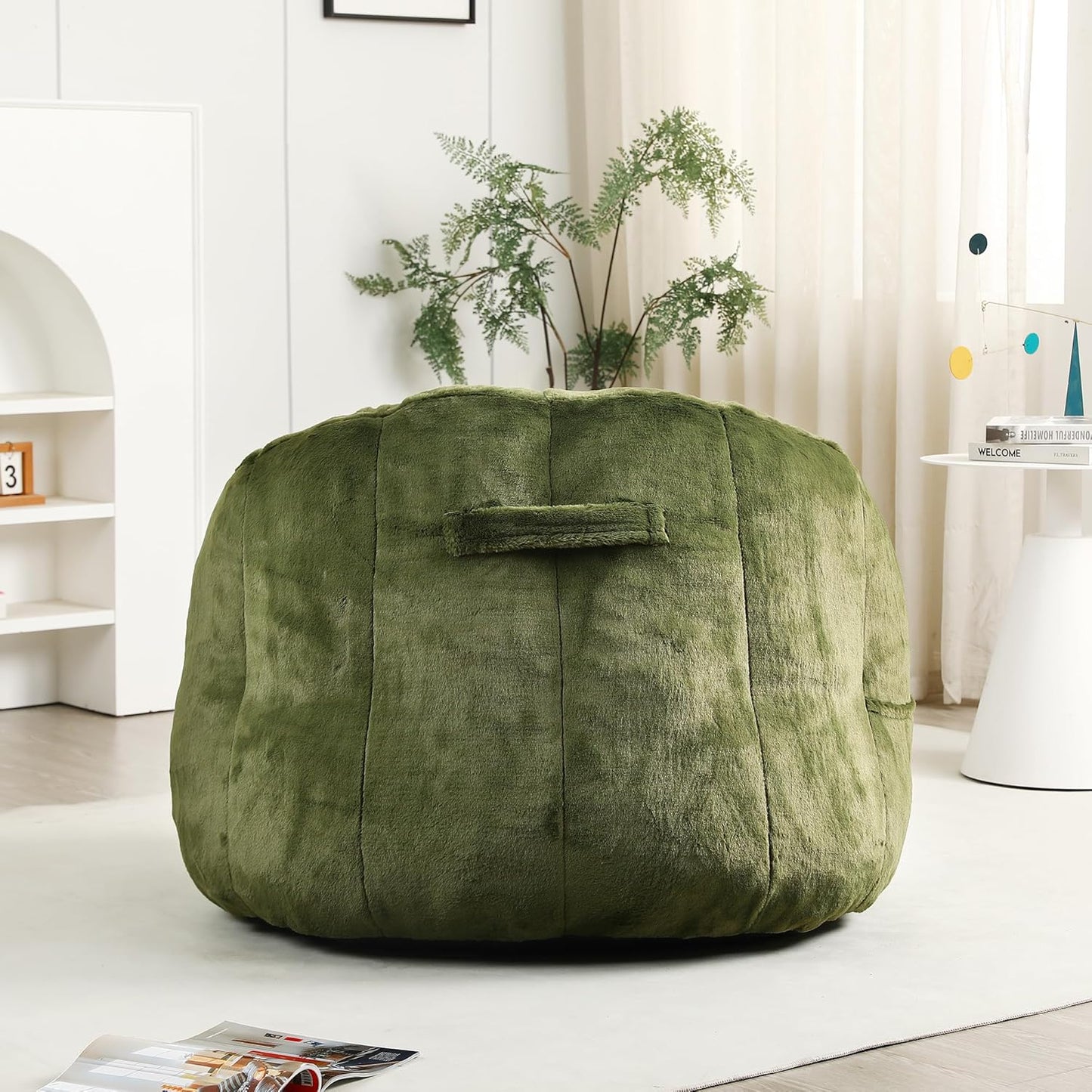 Furniliving Bean Bag Chair, Giant Bean Bag Chair Stuffed Floor Sofa for Adults Comfy Bean Bag Sofa with Back Support, Oversized Bean Bag Couch for Living Room Bedroom Dorm Office, Faux Leather, Green