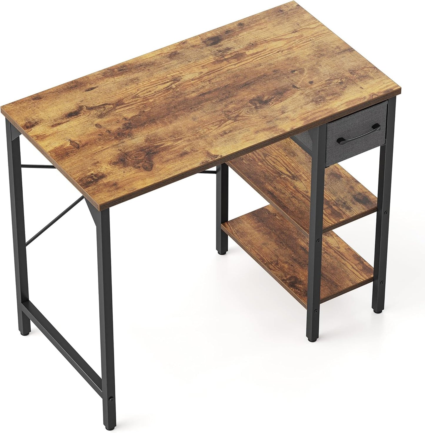 CubiCubi Computer Desk, 35 Inch Small Home Office Workstation with Drawer Storage Shelves for Small Space, Writing Study Desk, Rustic Brown