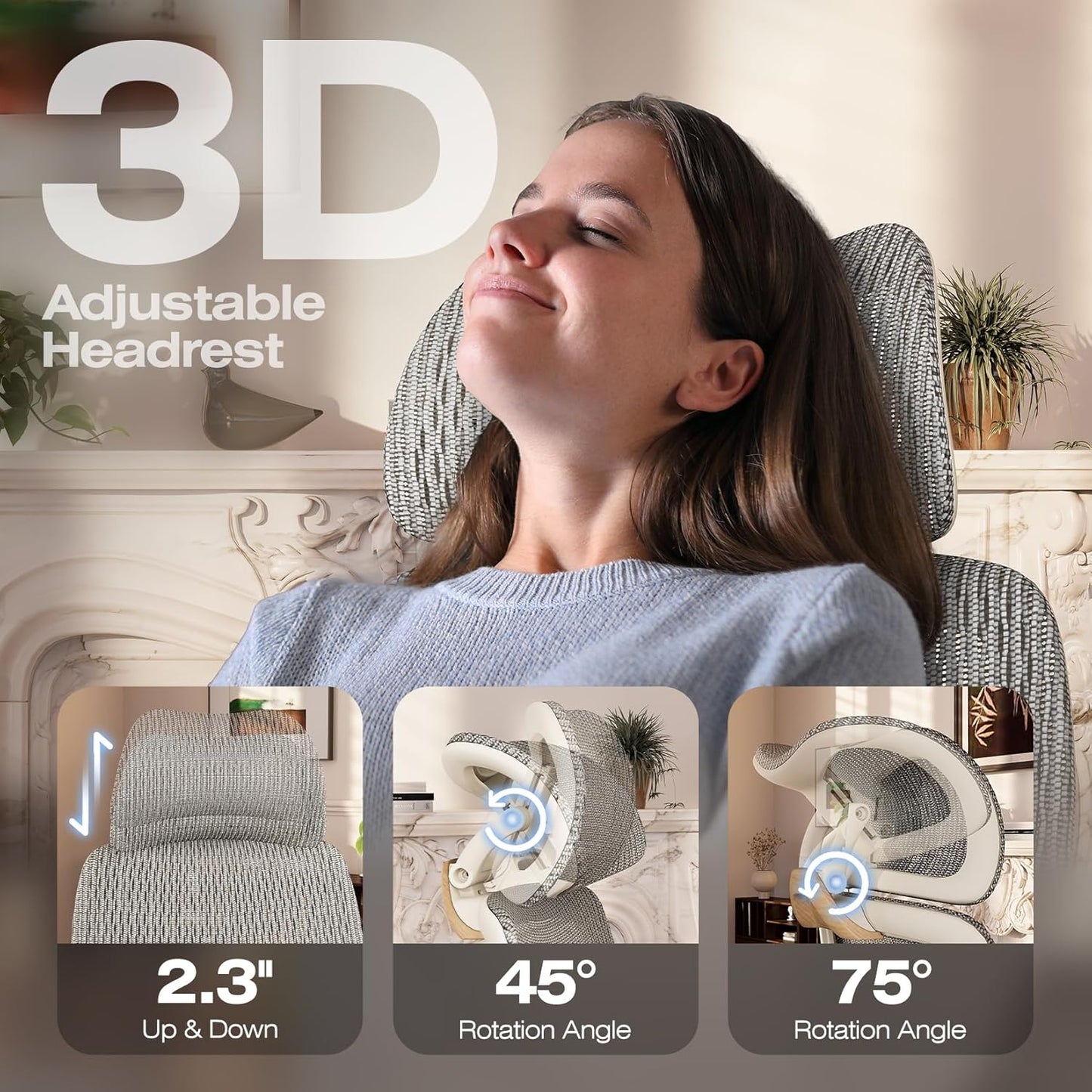 ELABEST X100 Ergonomic Office Chair with Footrest, Big and Tall Home Desk Chair with 5D Flip-Up Arms, Adjustable 3D Lumbar Support,High Back Rolling Computer Chair, Swivel Mesh Chairs (Foggy Morning)