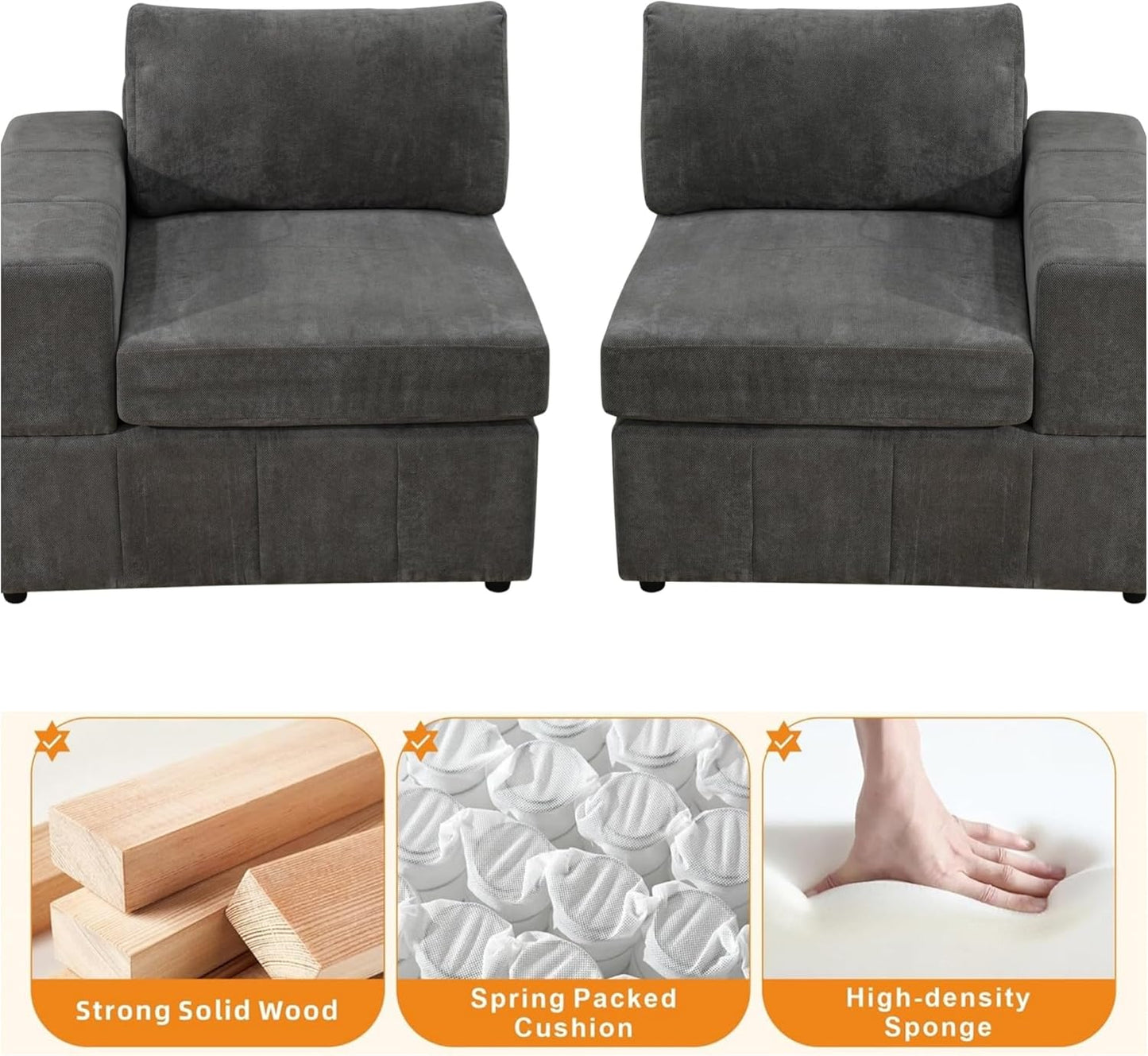 Sectional Couches for Living Room, 103″3 Seater Cloud Couch, Modern Comfy Sectional Sofa with Deep Seats for Bedroom, Office, Small Space, Brown