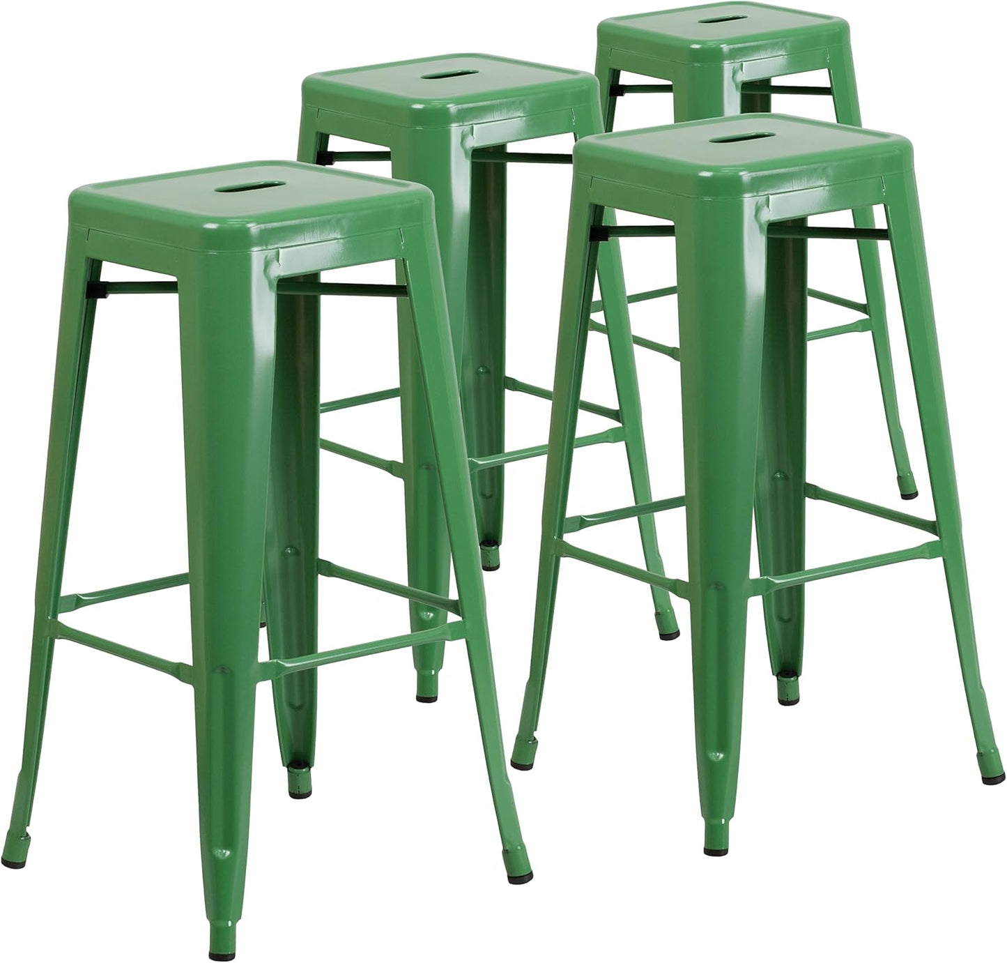Flash Furniture Lily 4 Pack Commercial Grade 30" High Backless Green Metal Indoor-Outdoor Barstool with Square Seat