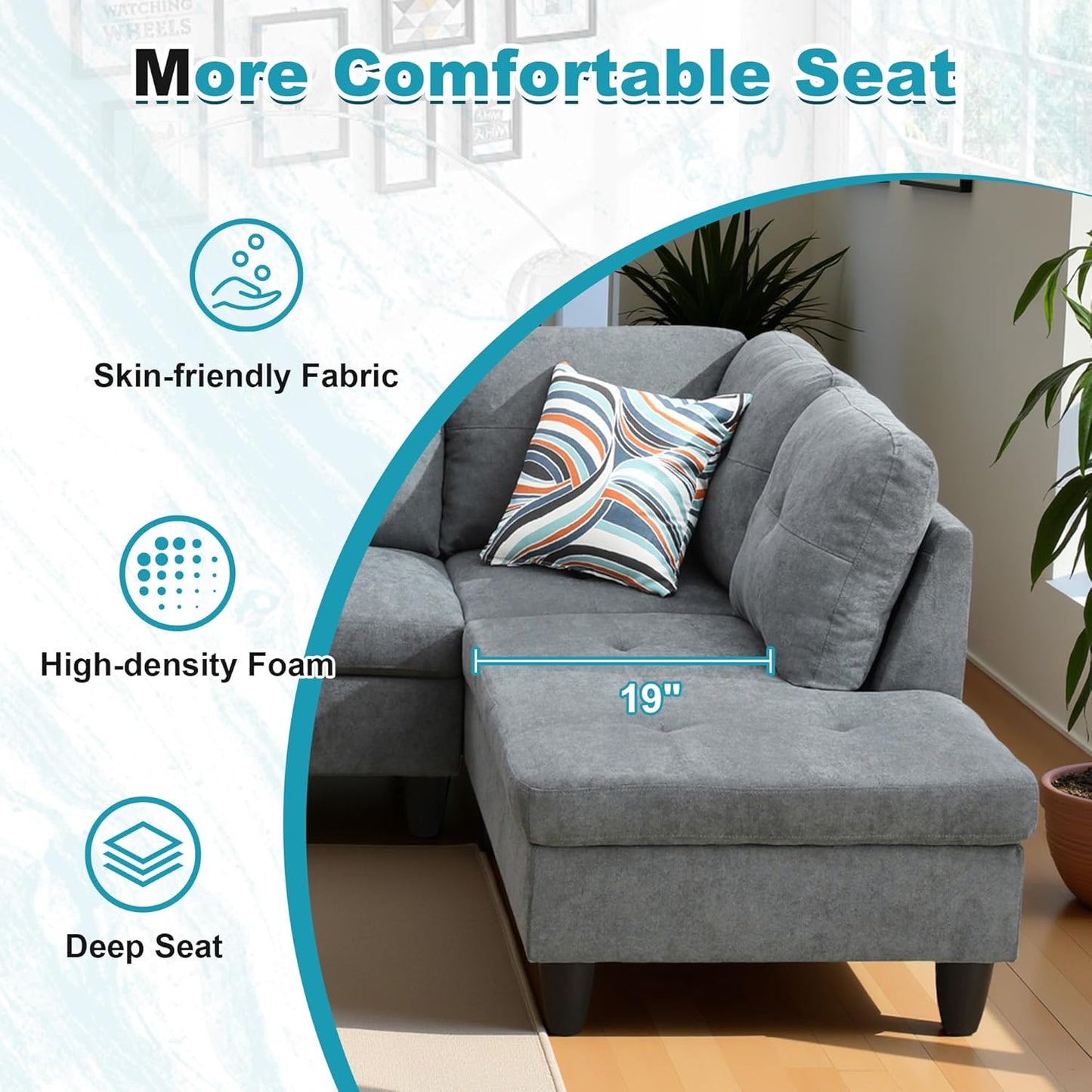 97" Oversized Sectional Couch, L Shaped Couch with Storage Ottoman, Modern Modular Sofa with Deep Seat, Sectional Couches for Living Room and Office, Dark Grey (Fluffy Fabric)