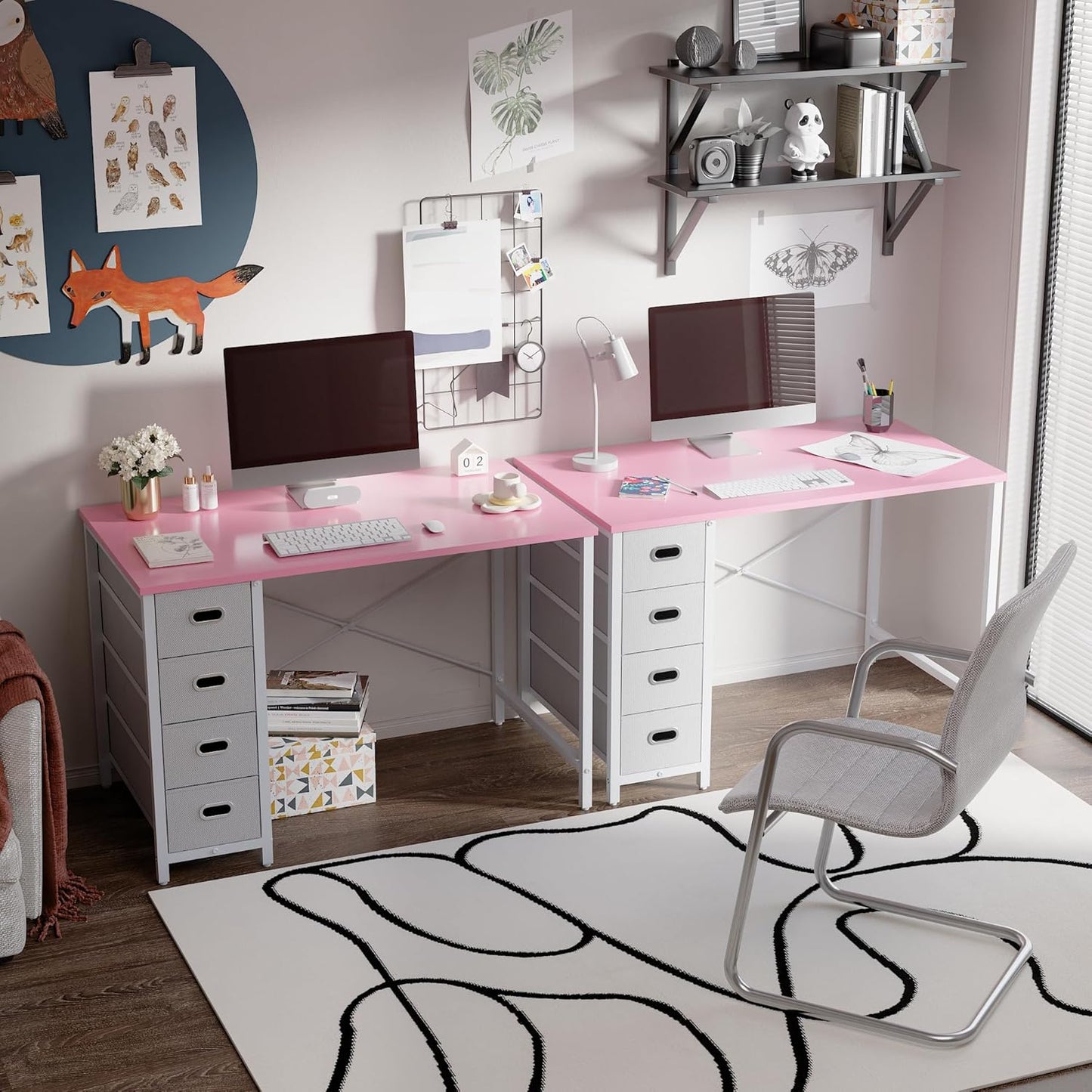 Pamray 40 Inch Computer Desk with 4 Drawers Small Office Desk for Home Bedroom Study Writing Simple Modern Computer Table Pink