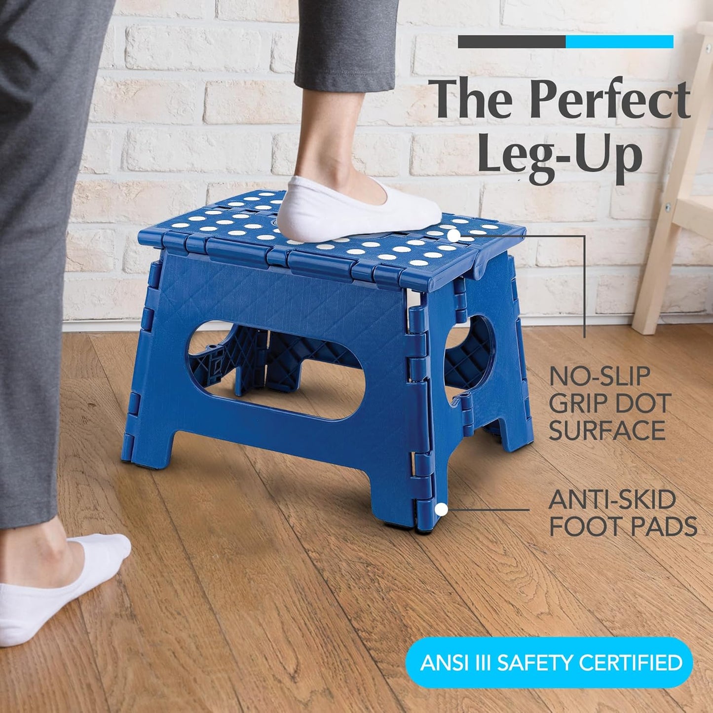 Handy Laundry Folding Lightweight Step Stool - Sturdy Enough to Support Adults and Safe Enough for Kids - Opens Easy with One Flip - Great for Kitchen, Bathroom or Bedroom (Blue)