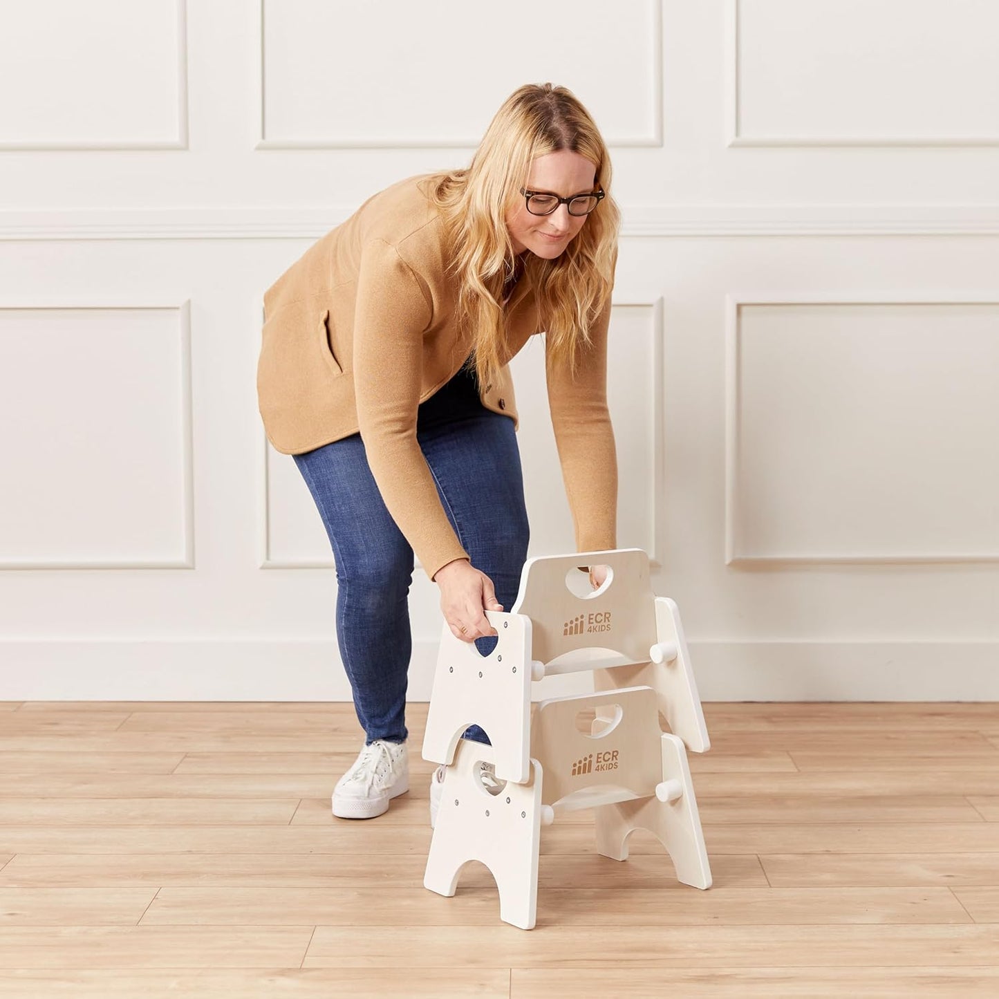 ECR4Kids Stackable Wooden Toddler Chair, 6in, Kids Furniture, White Wash, 2-Pack