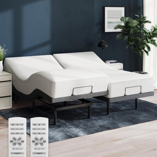 Nectar Luxe Split King Adjustable Base & 14” Mattress (New Version) - Head & Foot Incline - Medium Firm Memory Foam - Cooling Upgrade - 3 Massage Settings - 365-Night Mattress Trial & Forever Warranty