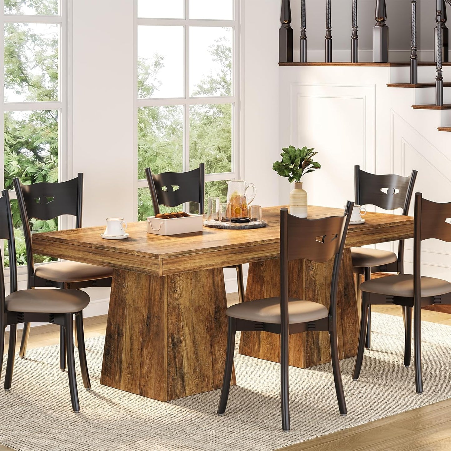 LITTLE TREE 31.5" Small Dining Table for 4, Farmhouse Kitchen Table with Walnut Finish, Square Compact Dinner Table for Home Dining Room, Apartments, Office, Living Room & Restaurants, Walnut