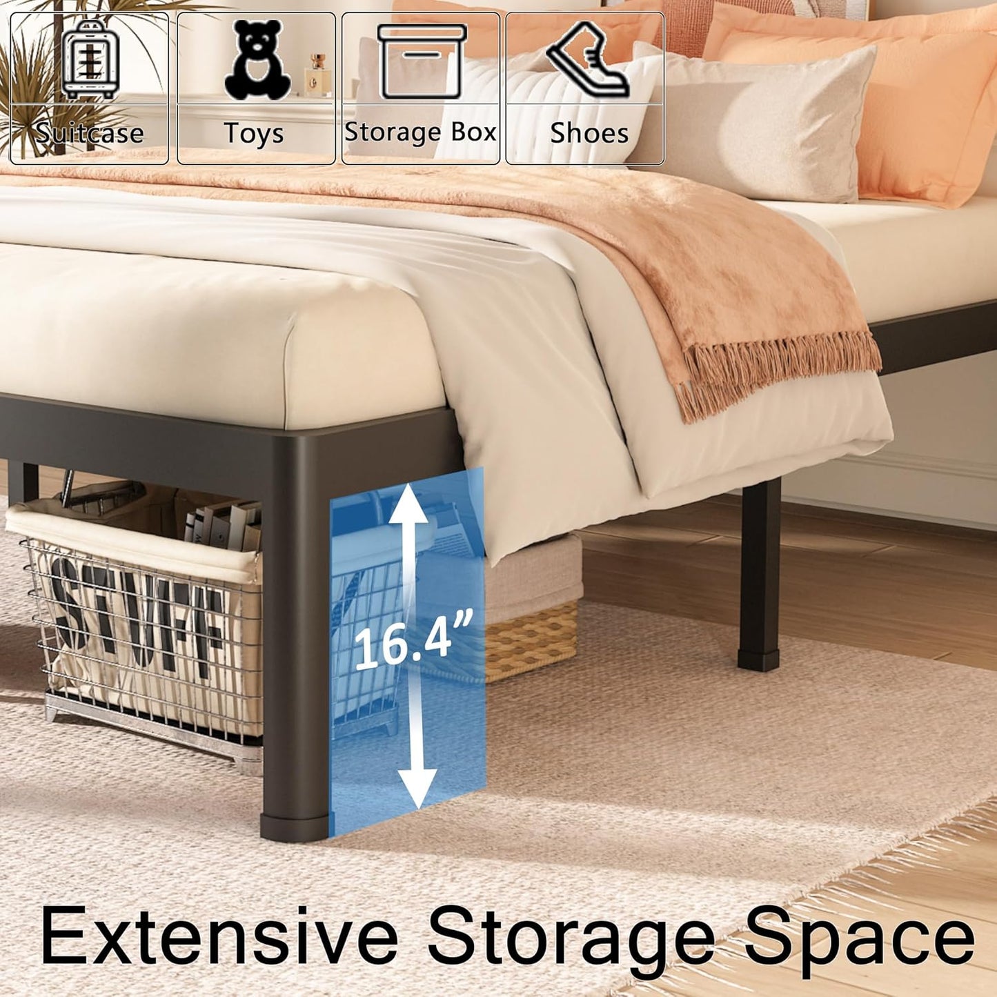 FUIOBYVV Twin Bed Frames with Round Corner Edge Legs 18 inch High 3500 lbs Heavy Duty Metal Platform Bed Frame Twin Size No Box Spring Needed/Non-Slip/Steel Slat Support/Noise Free