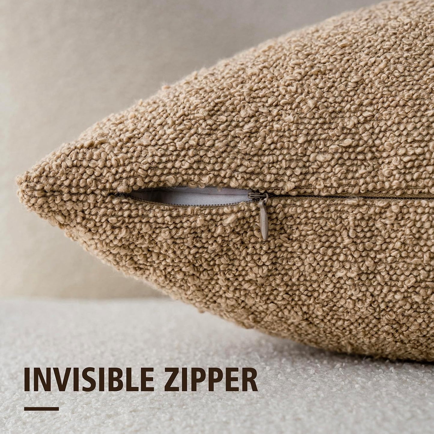 Foindtower Pack of 2, Decorative Textured Boucle Throw Pillow Covers Accent Solid Pillow Cases Cozy Soft Couch Cushion Case for Chair Sofa Bedroom Living Room Home Decor 22 x 22 Inch Taupe Khaki Camel