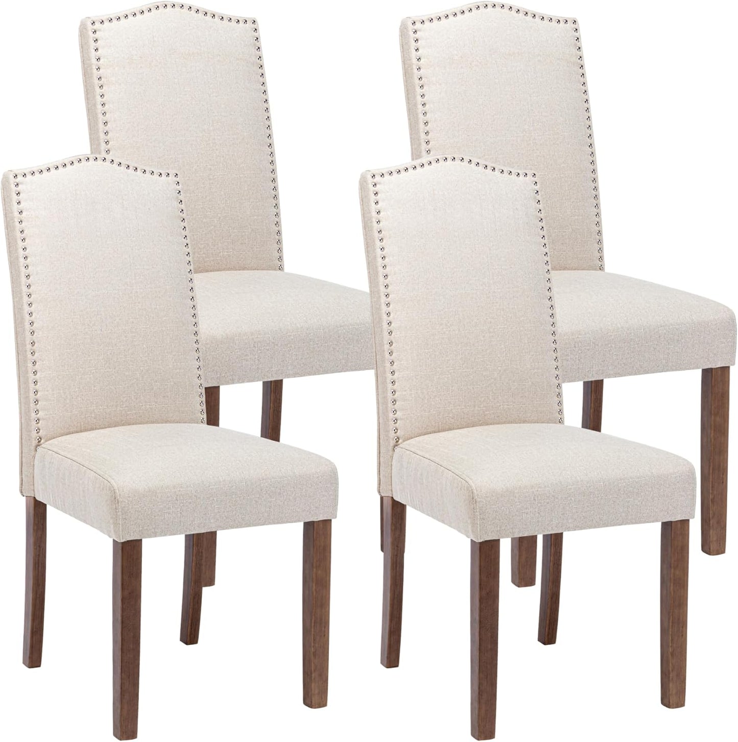 Stylish Upholstered Parsons Dining Chair Kitchen with Silver Nailhead Trim and Sturdy Solid Wood Legs