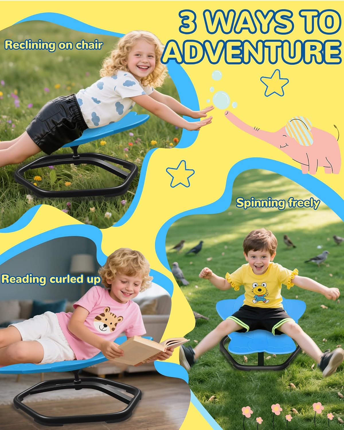 21" L × 19" W Spinning Chair for Autistic Kids, Sensory Toys for Kids with Autism, Sit and Spin, Toddlers & ADHD Children, Sensory Products Swivel Chair, Blue