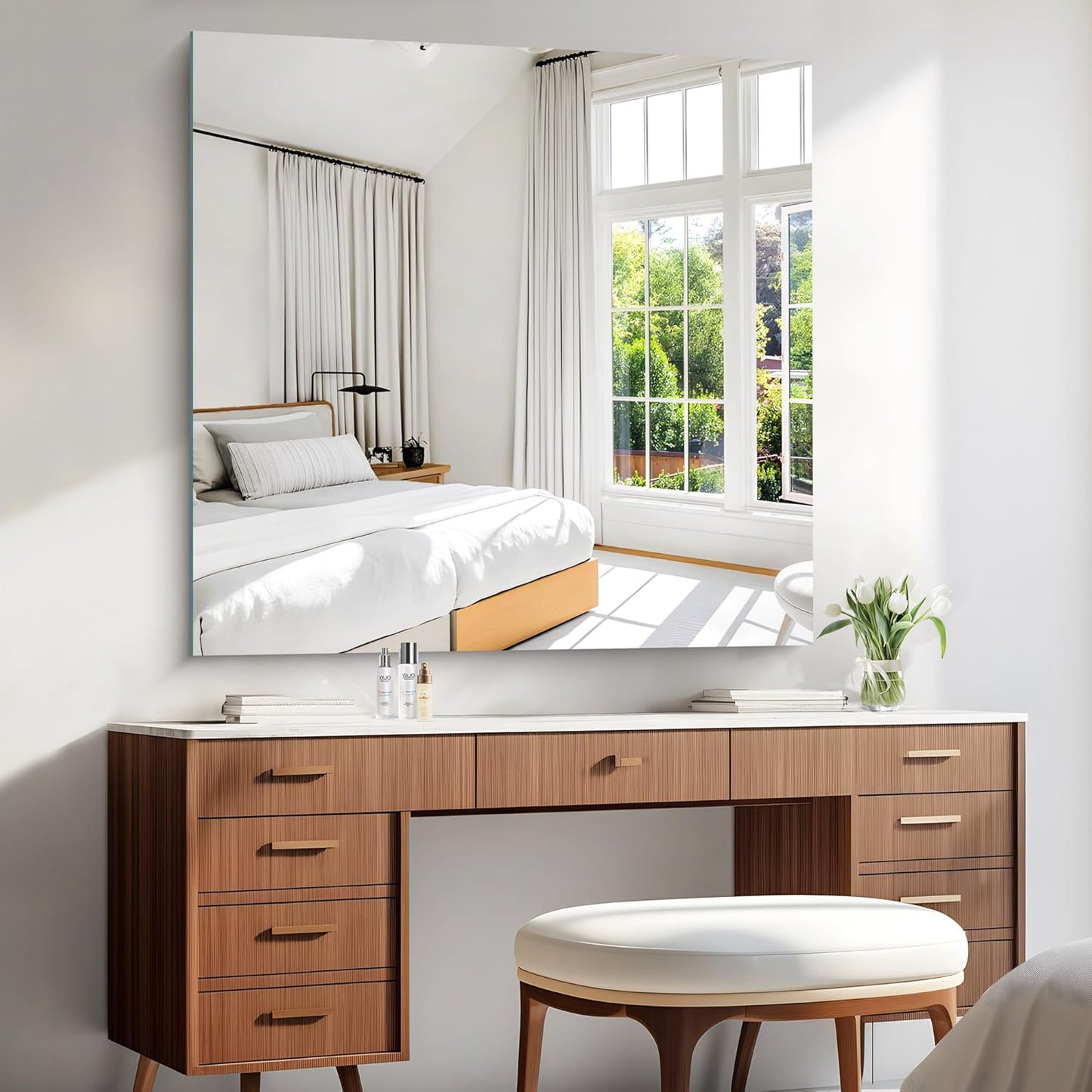 KOCUUY Large Frameless Mirror,42x42 Inch Square Bathroom Vanity Mirror for Over Sink, Upgraded Shatterproof Unframed Design for Bedroom, Living Room, Entryway